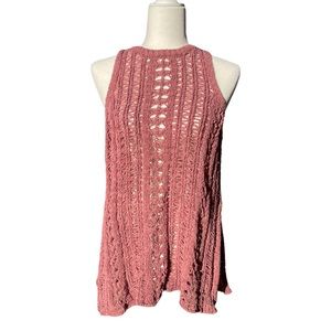 American Eagle Outfitters Rose Sleeveless High Neck Knitted Crochet Top
